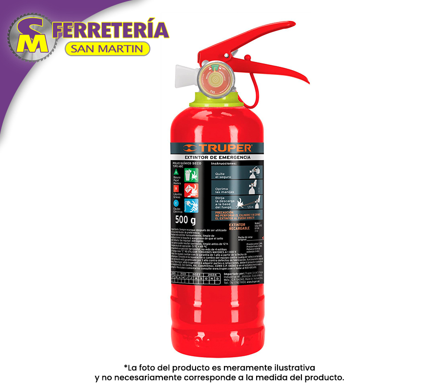 EXTINTOR PORTÁTIL RECARGABLE 0.5 KG TIPO ABC 101172 TRUPER