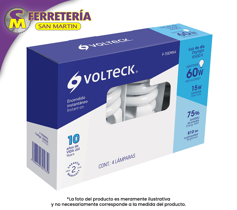 PACK 4 FOCO AHORRADOR 15W 48509(VOLTECK)