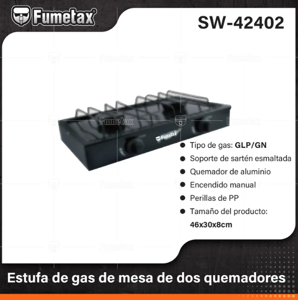 PARRILLA NEGRA GAS 2 QUEMADORES SW-42402 FUMETAX